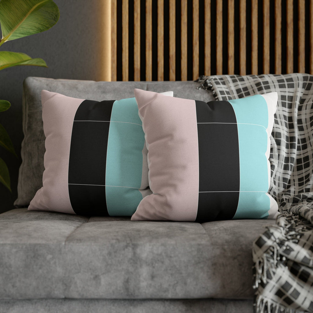 Decorative Throw Pillow Cover - Pastel Pink Black Blue Stripes
