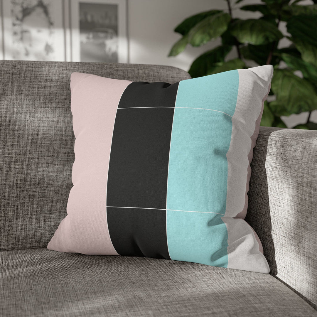 Decorative Throw Pillow Cover - Pastel Pink Black Blue Stripes