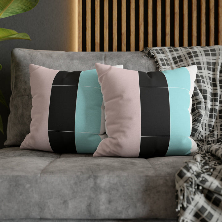 Decorative Throw Pillow Cover - Pastel Pink Black Blue Stripes