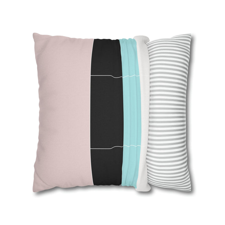 Decorative Throw Pillow Cover - Pastel Pink Black Blue Stripes