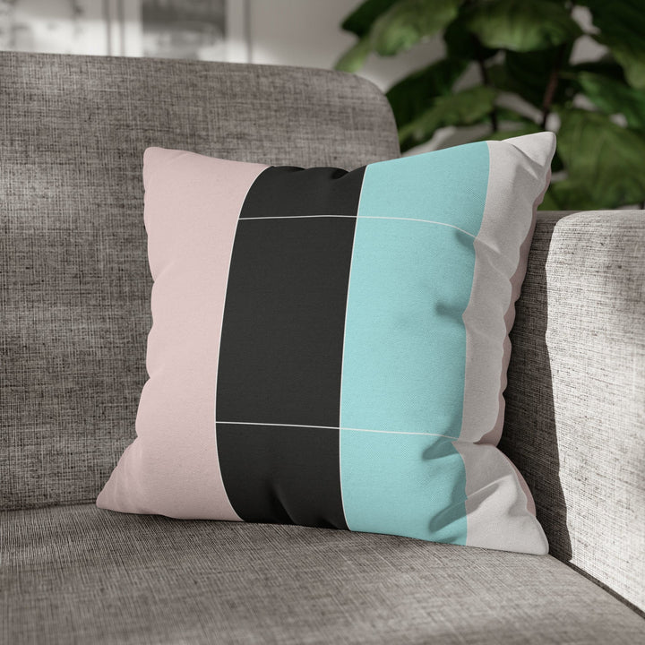 Decorative Throw Pillow Cover - Pastel Pink Black Blue Stripes
