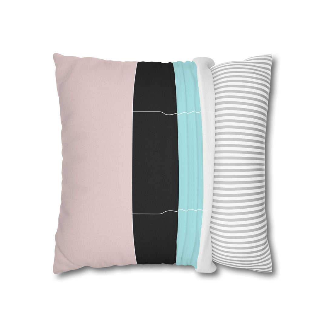 Decorative Throw Pillow Cover - Pastel Pink Black Blue Stripes