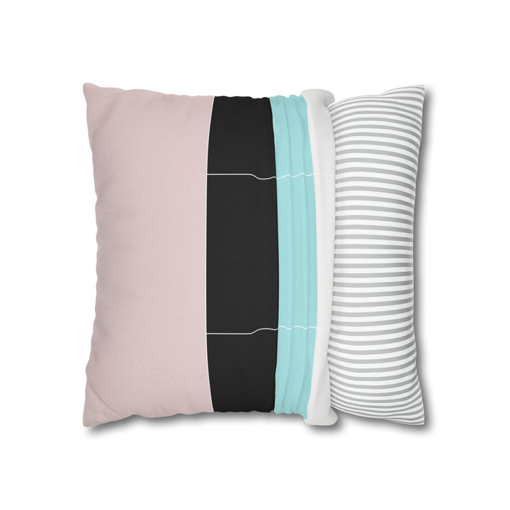 Decorative Throw Pillow Cover - Pastel Pink Black Blue Stripes