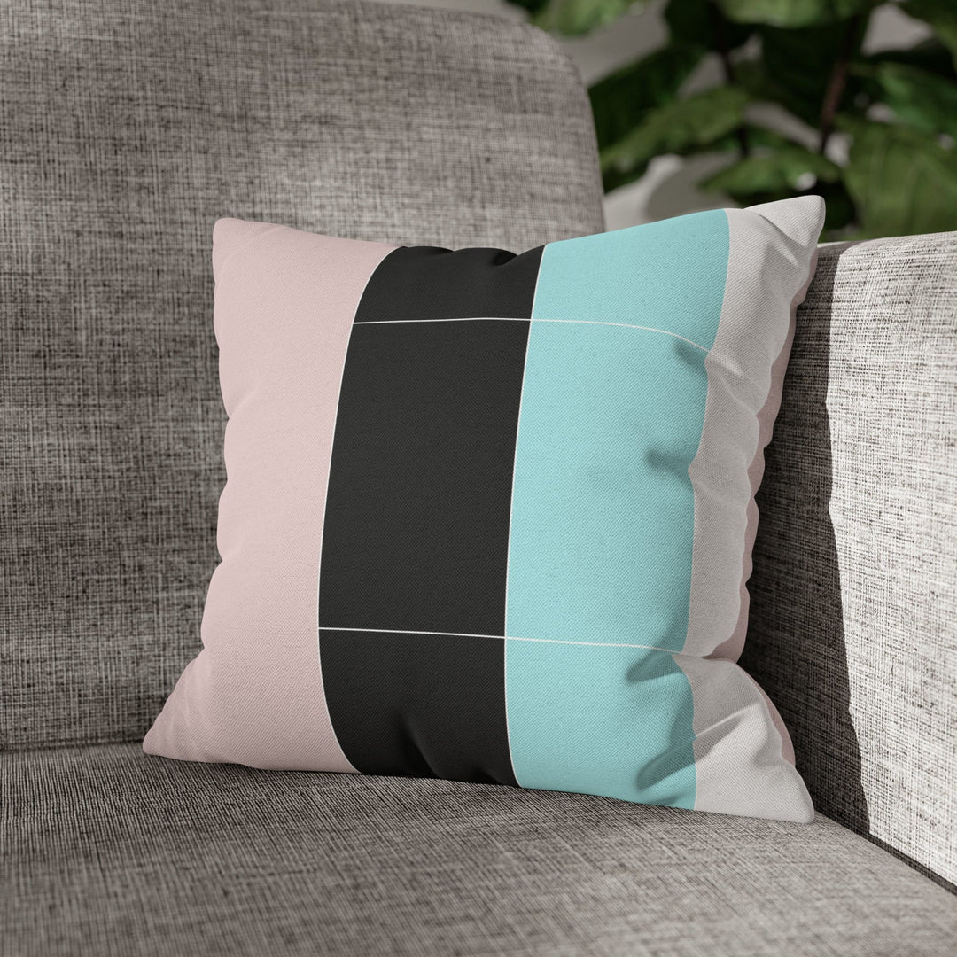 Decorative Throw Pillow Cover - Pastel Pink Black Blue Stripes