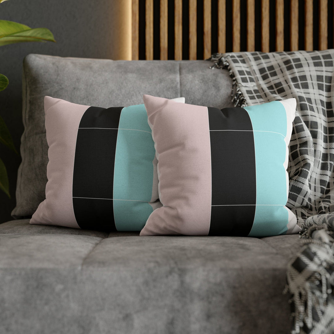 Decorative Throw Pillow Cover - Pastel Pink Black Blue Stripes