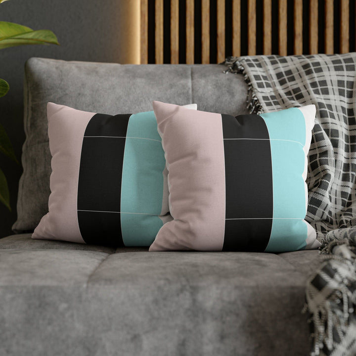 Decorative Throw Pillow Cover - Pastel Pink Black Blue Stripes