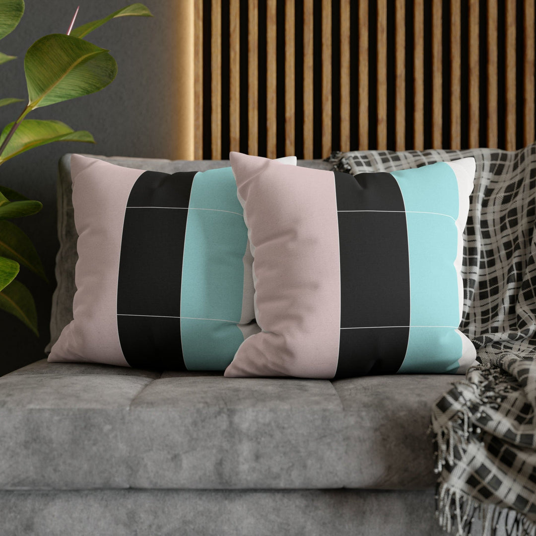 Decorative Throw Pillow Cover - Pastel Pink Black Blue Stripes