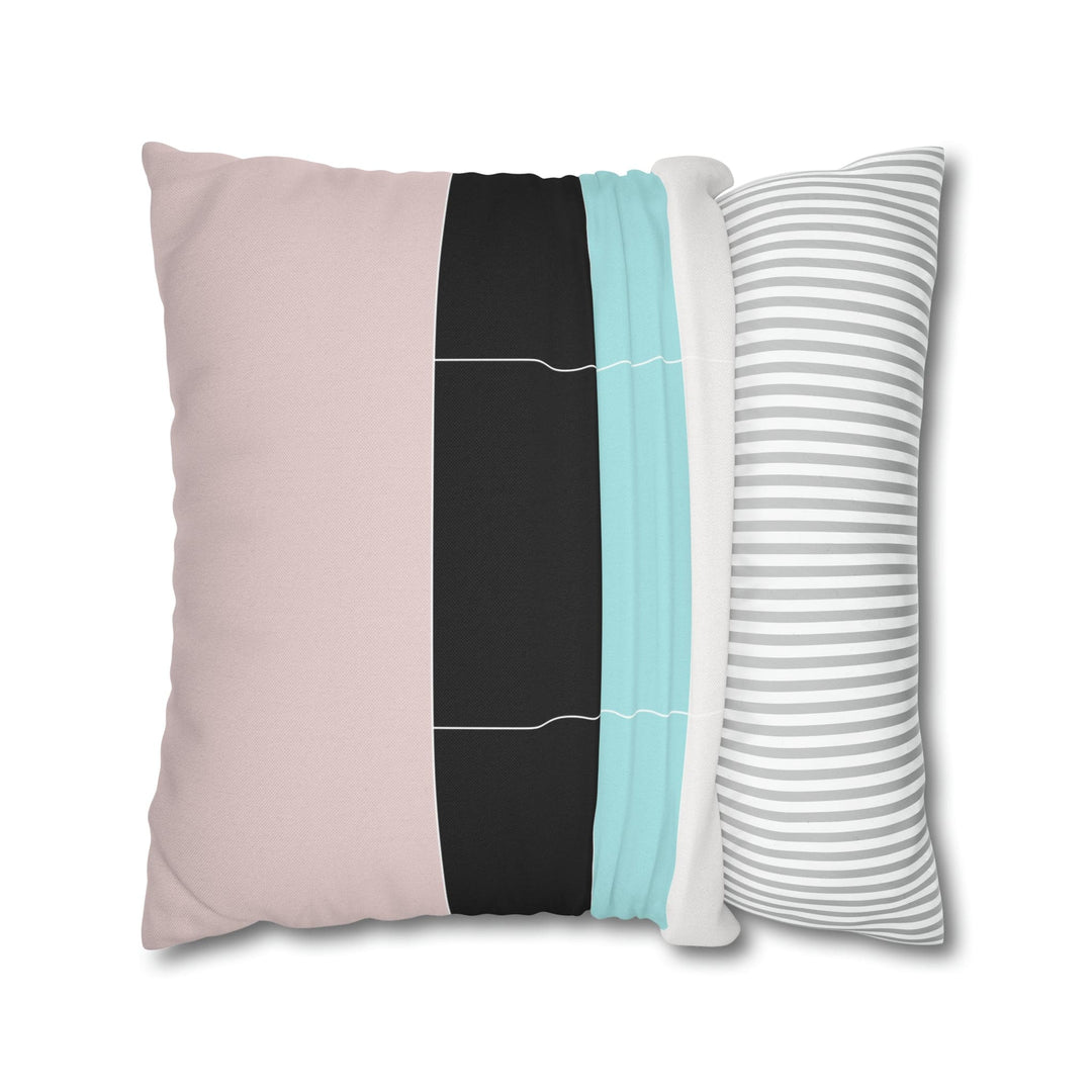 Decorative Throw Pillow Cover - Pastel Pink Black Blue Stripes