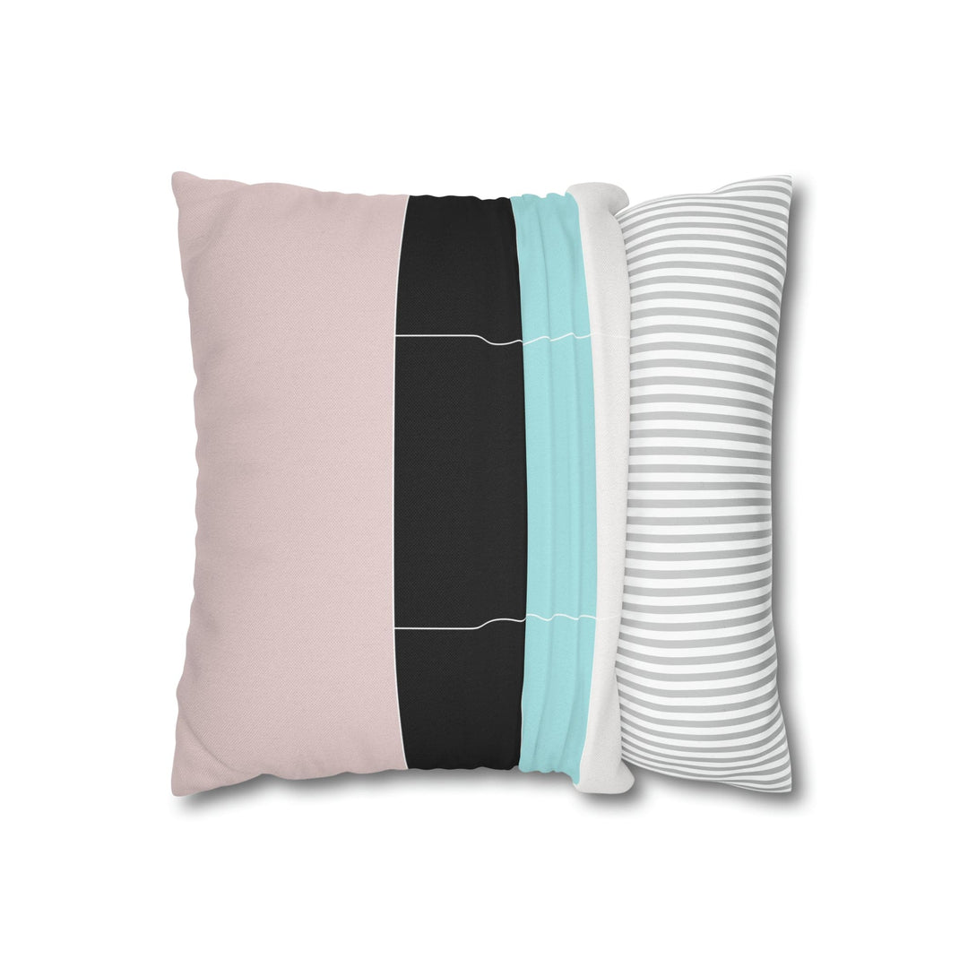 Decorative Throw Pillow Cover - Pastel Pink Black Blue Stripes