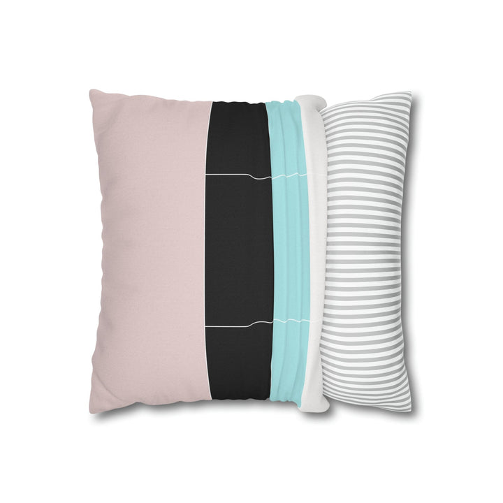 Decorative Throw Pillow Cover - Pastel Pink Black Blue Stripes