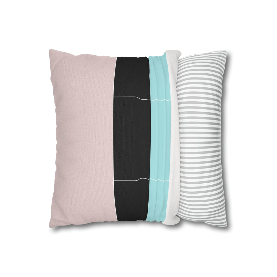Decorative Throw Pillow Cover - Pastel Pink Black Blue Stripes