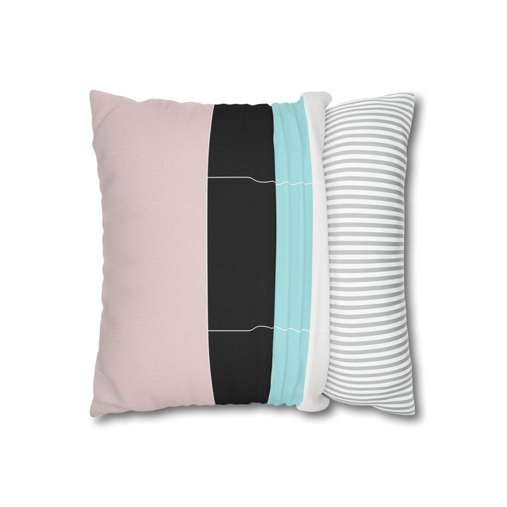 Decorative Throw Pillow Cover - Pastel Pink Black Blue Stripes