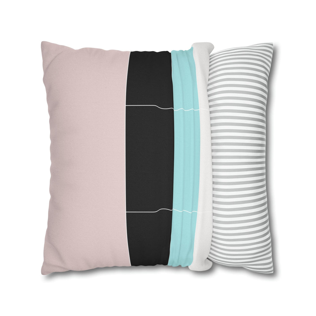 Decorative Throw Pillow Cover - Pastel Pink Black Blue Stripes