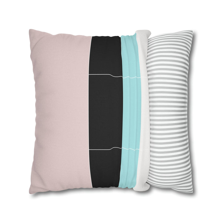 Decorative Throw Pillow Cover - Pastel Pink Black Blue Stripes