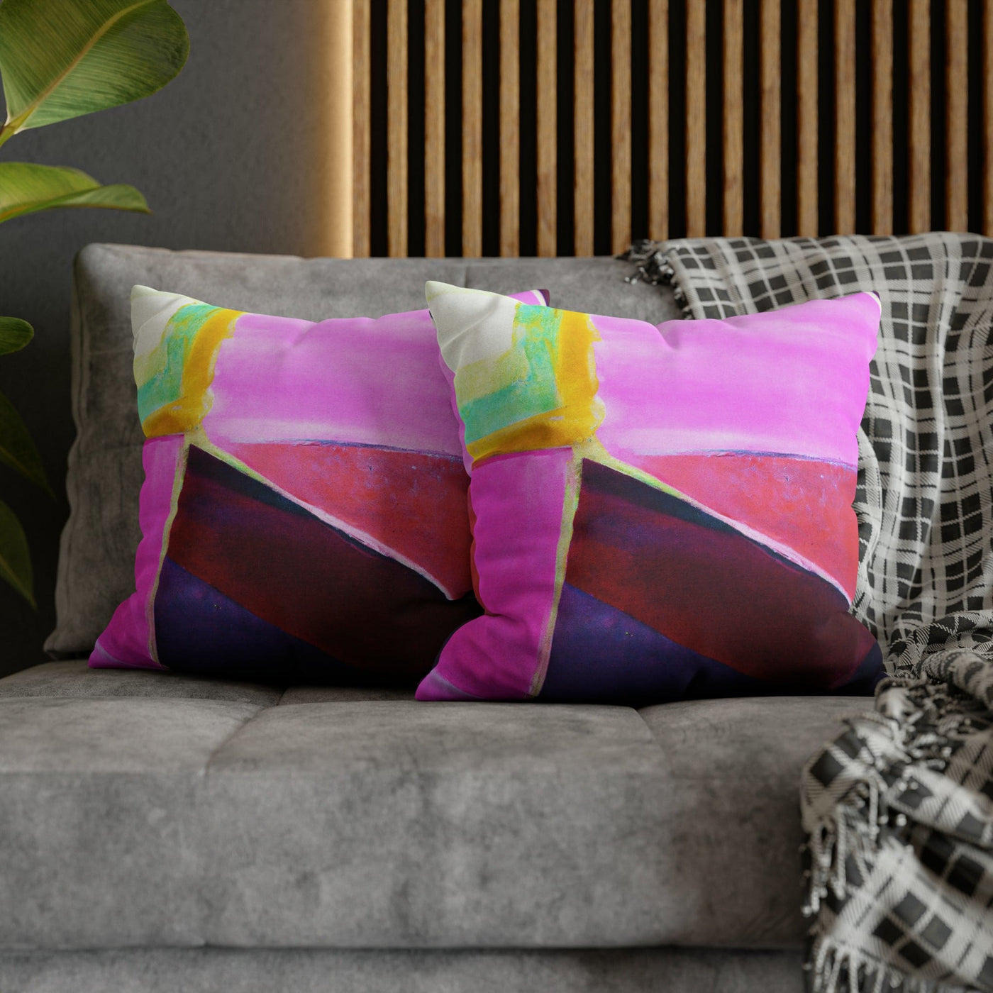 Decorative Throw Pillow Covers With Zipper - Set Of 2 Pink Purple Red Geometric