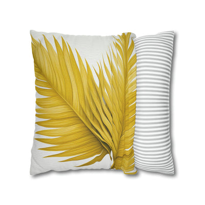 Decorative Throw Pillow Covers With Zipper - Set Of 2 Yellow Palm Tree Leaves
