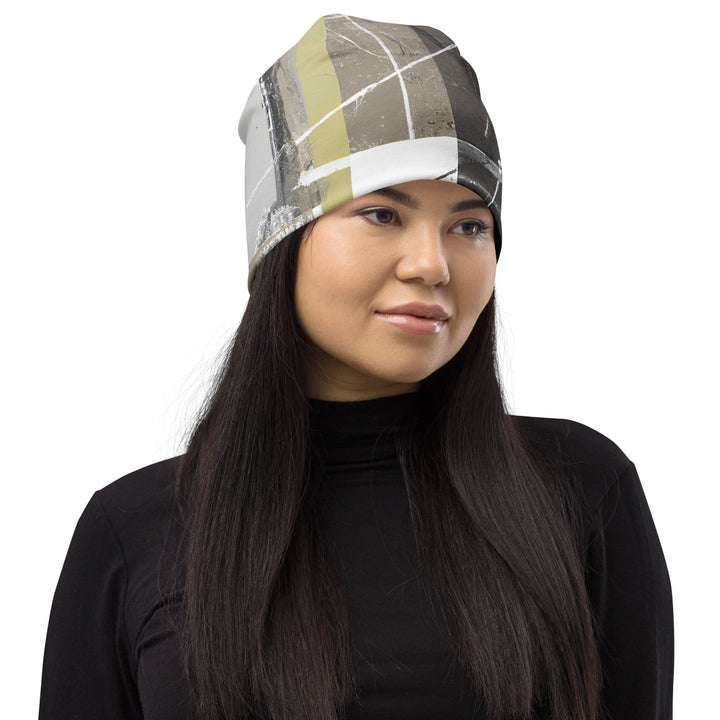 Double-layered Beanie Hat Abstract Brown Geometric Shapes - Unisex/Beanie