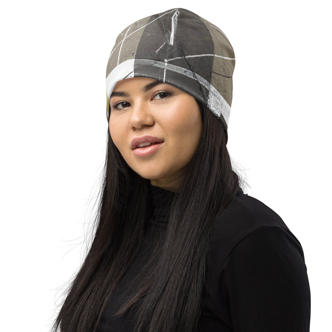 Double-layered Beanie Hat Abstract Brown Geometric Shapes - Unisex/Beanie