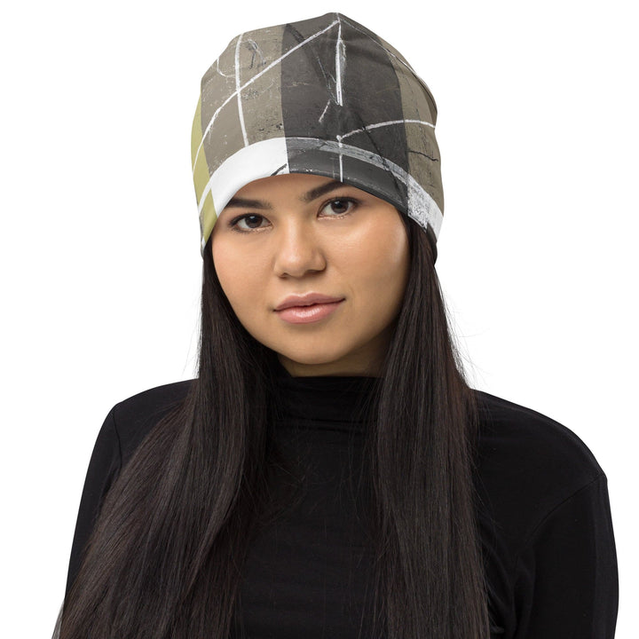 Double-layered Beanie Hat Abstract Brown Geometric Shapes - Unisex/Beanie