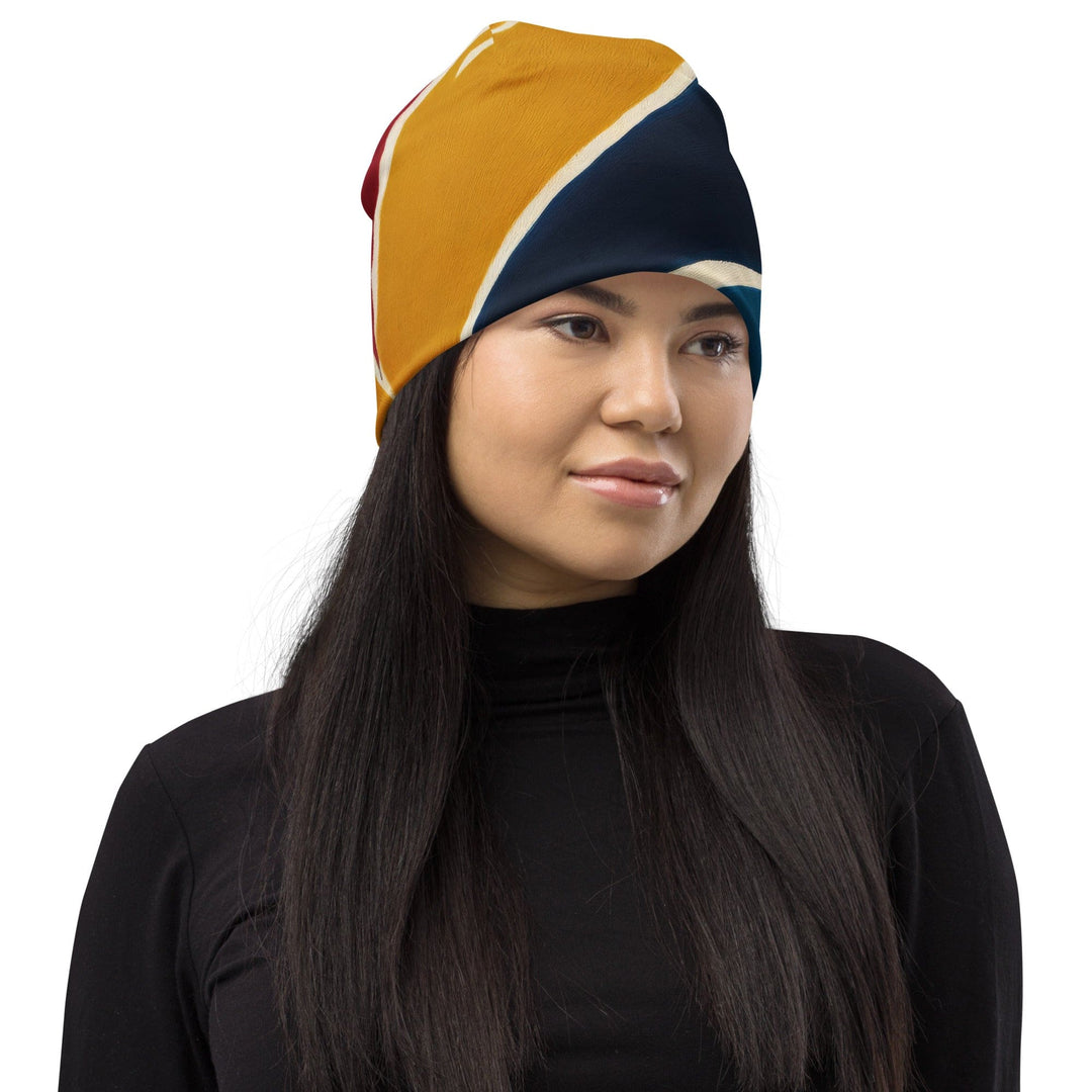 Double-layered Beanie Hat Abstract Multicolor Swirl Line Pattern 2 - Unisex