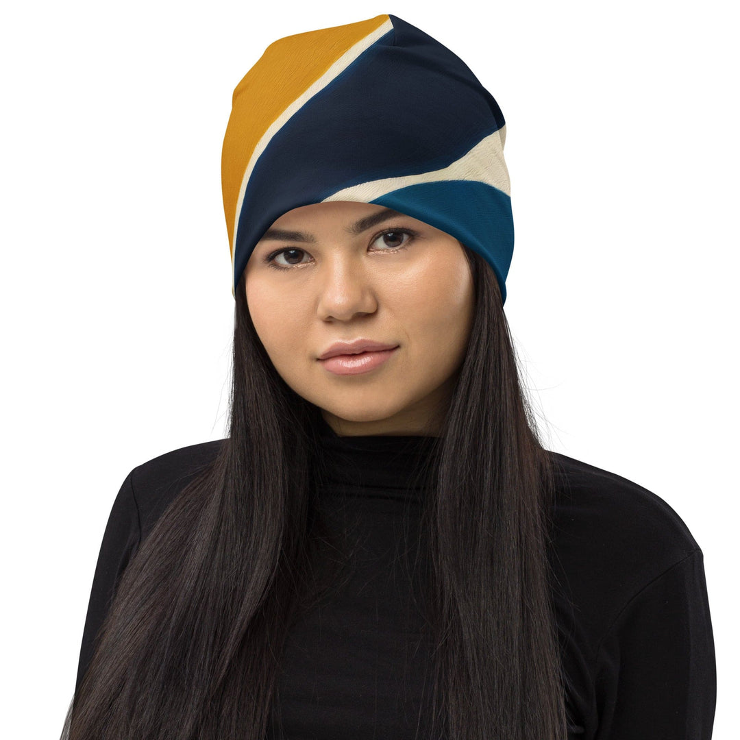 Double-layered Beanie Hat Abstract Multicolor Swirl Line Pattern 2 - Unisex