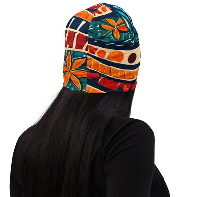 Double-layered Beanie Hat Abstract Vibrant Multicolor Pattern 61374