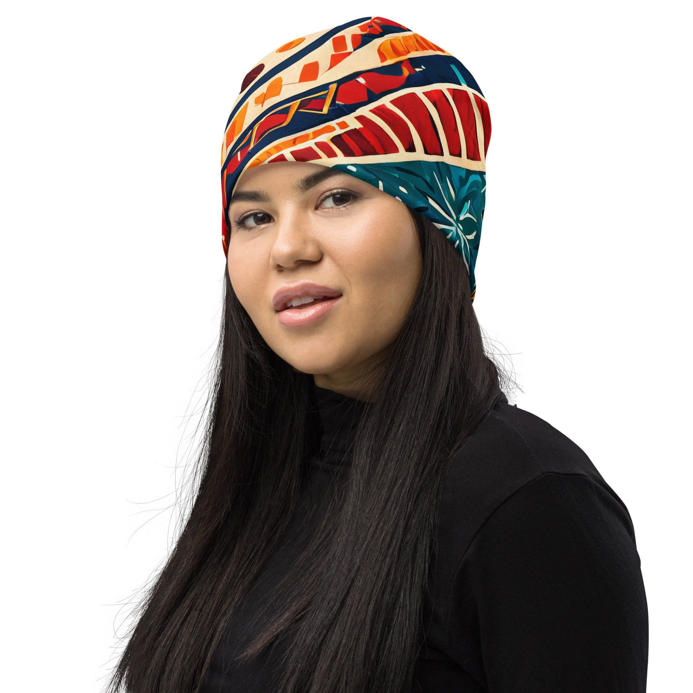 Double-layered Beanie Hat Abstract Vibrant Multicolor Pattern 61374