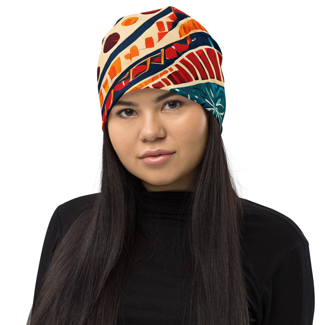 Double-layered Beanie Hat Boho Floral Print