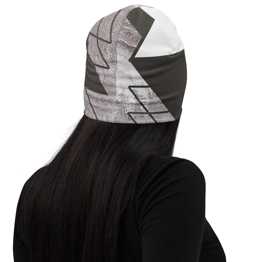 Double-layered Beanie Hat Ash Grey and White Triangular Colorblock 2 - Unisex