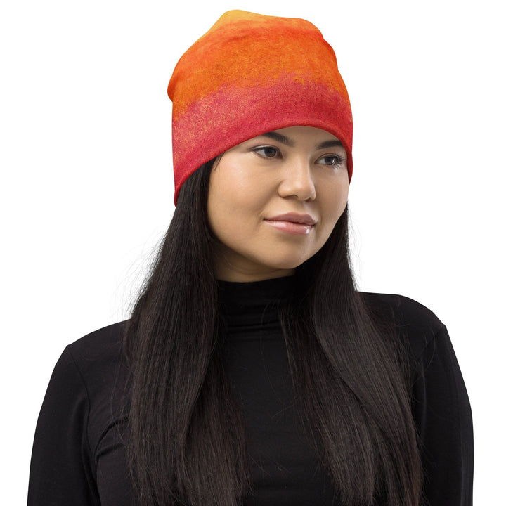 Double-layered Beanie Hat Autumn Fall Watercolor Abstract Print 2 - Unisex