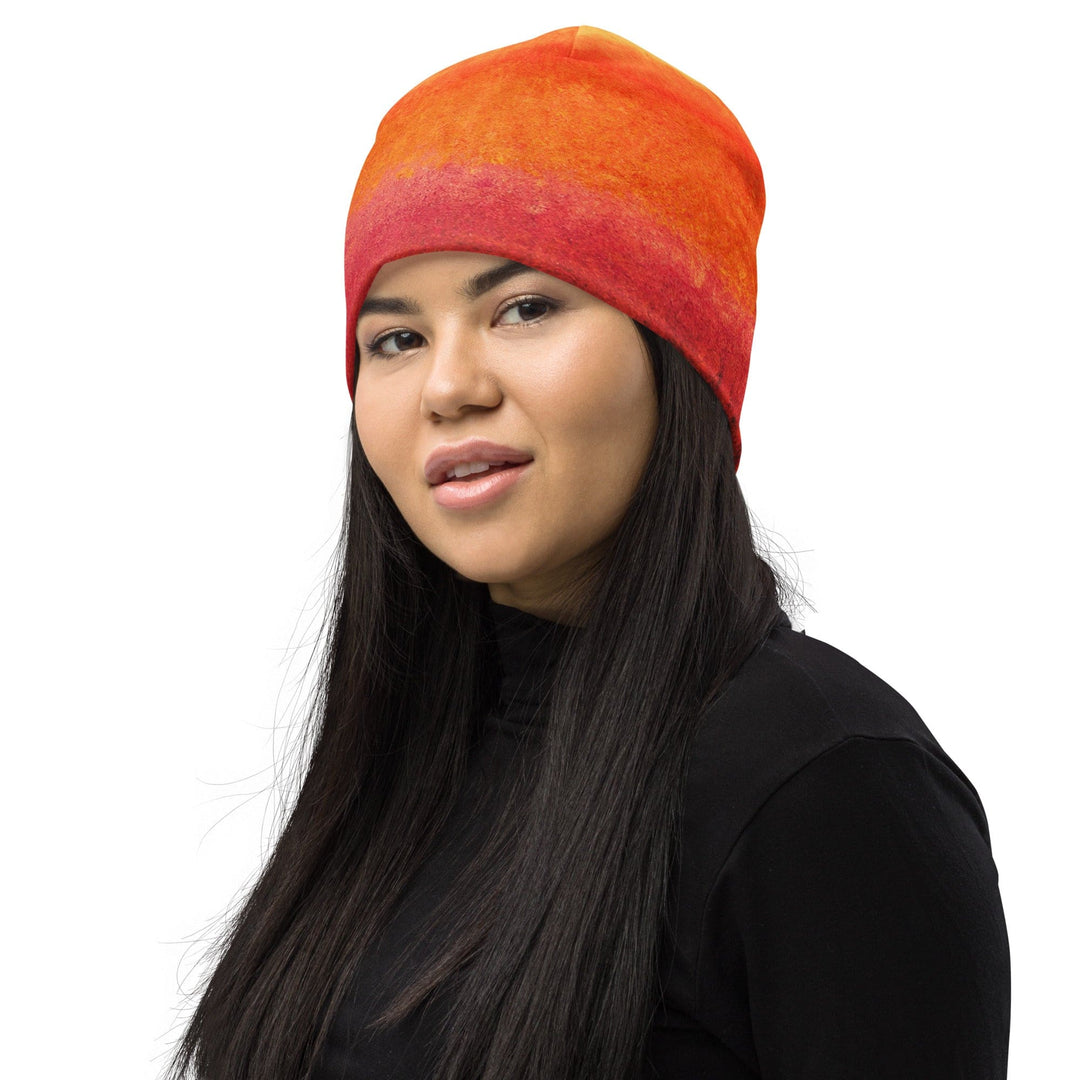 Double-layered Beanie Hat Autumn Fall Watercolor Abstract Print 2 - Unisex