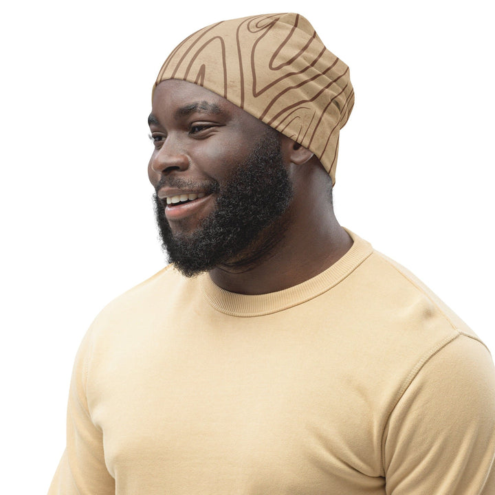 Double-layered Beanie Hat Beige Brown Tree Sketch Lines 2 - Unisex | Beanie