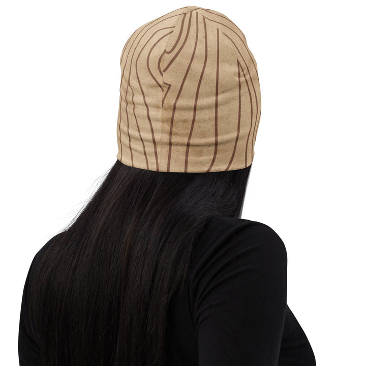 Double-layered Beanie Hat Beige Brown Tree Sketch Lines - Unisex | Beanie Hats