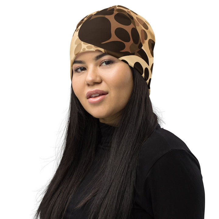 Double-layered Beanie Hat Beige Brown Spotted Print 2 - Unisex | Beanie Hats