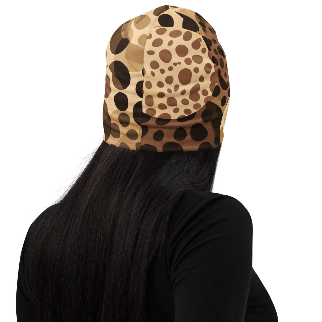 Double-layered Beanie Hat Beige Brown Spotted Print 2 - Unisex | Beanie Hats