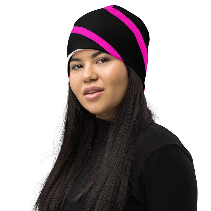 Double-layered Beanie Hat Black and Pink Pattern - Unisex | Beanie Hats