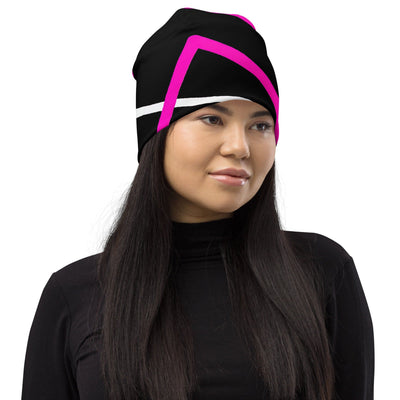 Double-layered Beanie Hat Black And Pink Pattern
