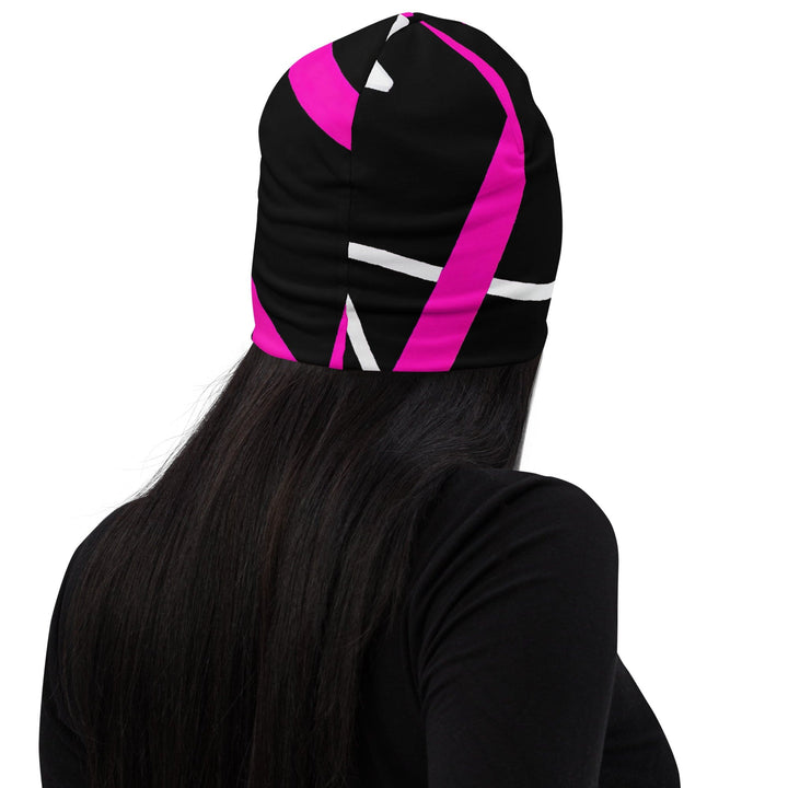 Double-layered Beanie Hat Black and Pink Pattern - Unisex | Beanie Hats