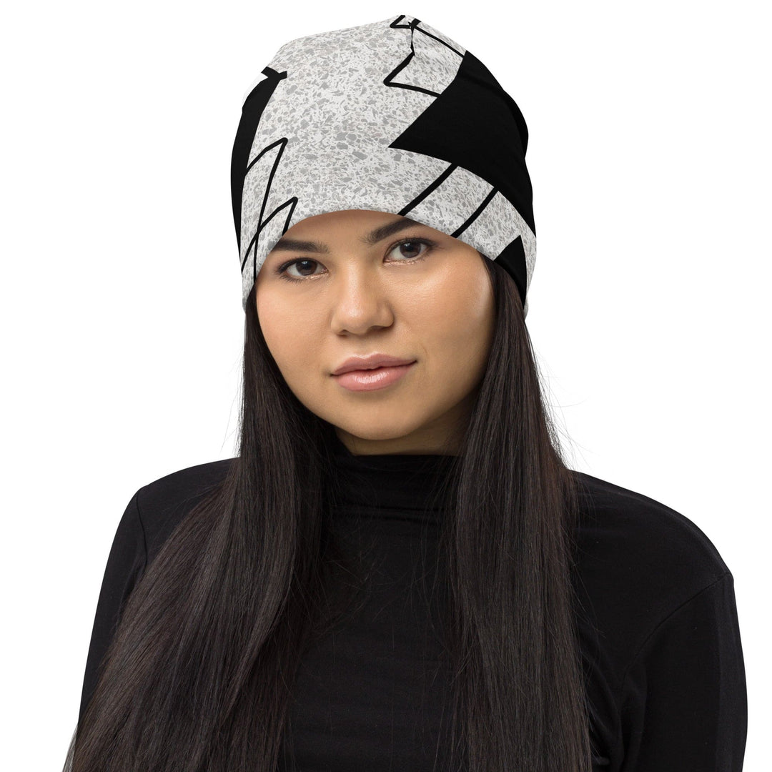 Double-layered Beanie Hat Black and White Ash Grey Triangular 2 - Unisex