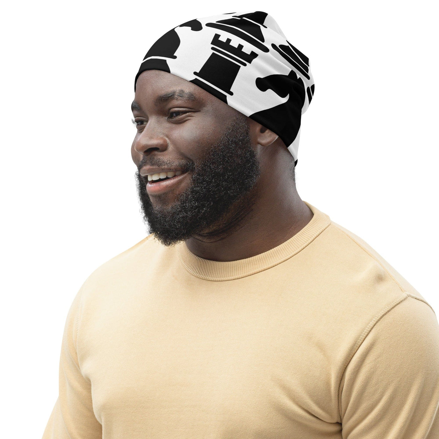 Double-layered Beanie Hat Black And White Chess Print 2