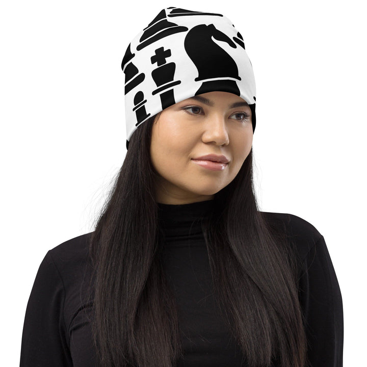 Double-layered Beanie Hat Black and White Chess Print - Unisex | Beanie Hats