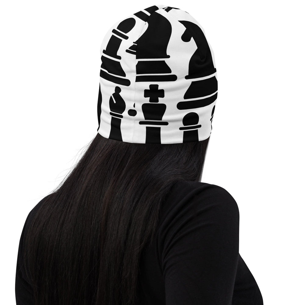 Double-layered Beanie Hat Black and White Chess Print - Unisex | Beanie Hats