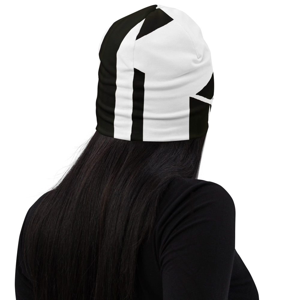 Double-layered Beanie Hat Black and White Geometric Pattern 2 - Unisex | Beanie