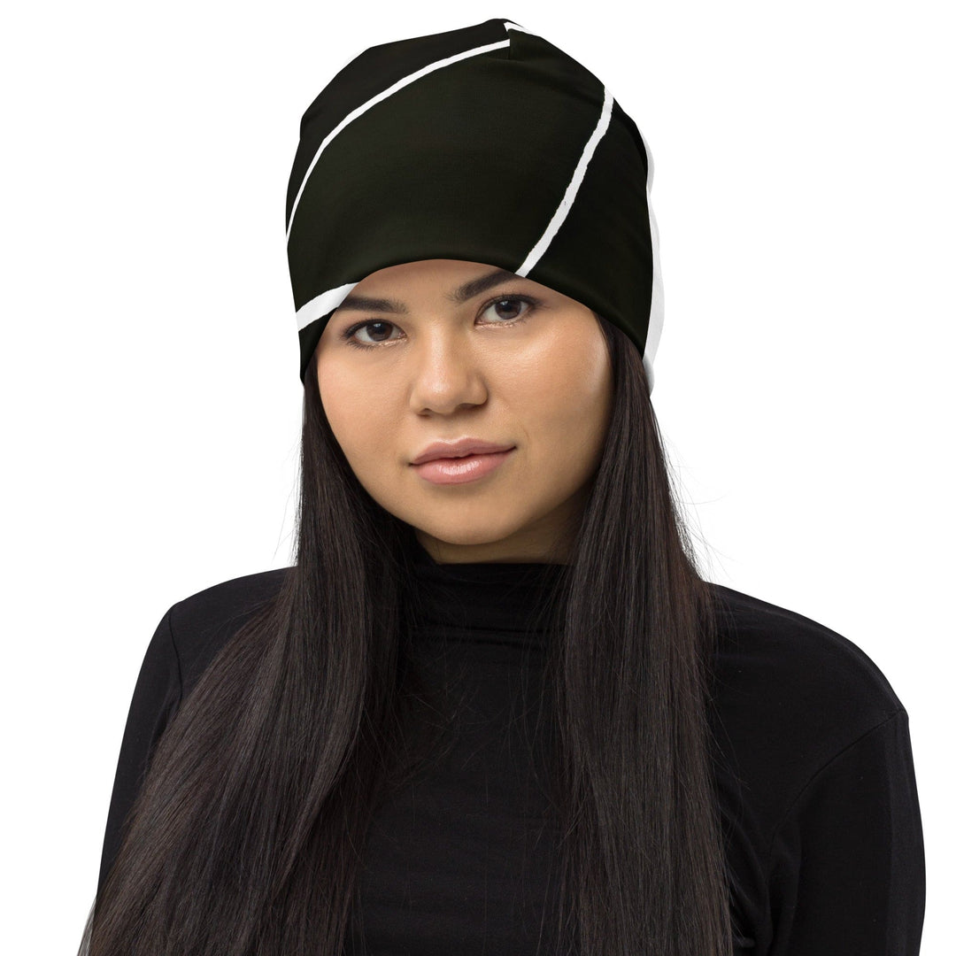 Double-layered Beanie Hat Black and White Geometric Pattern 2 - Unisex | Beanie