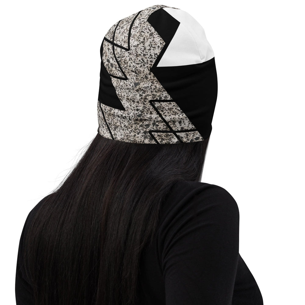 Double-layered Beanie Hat Black and White Triangular Colorblock 2 - Unisex