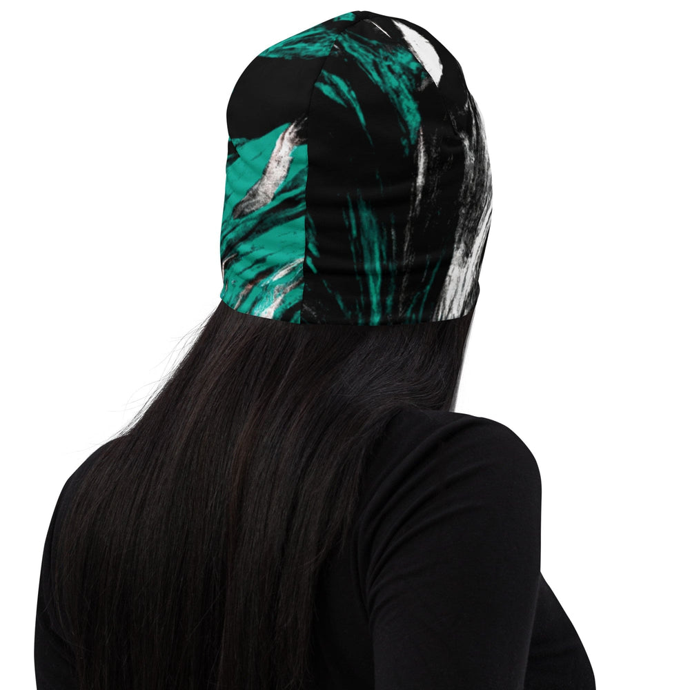 Double-layered Beanie Hat Black Green White Abstract Pattern 2 - Unisex