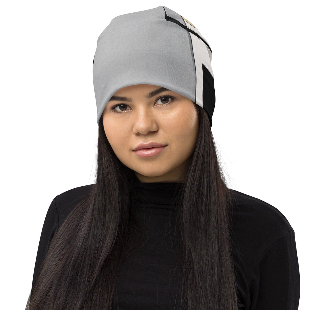 Double-layered Beanie Hat Black Grey Abstract Pattern 2 - Unisex | Beanie Hats