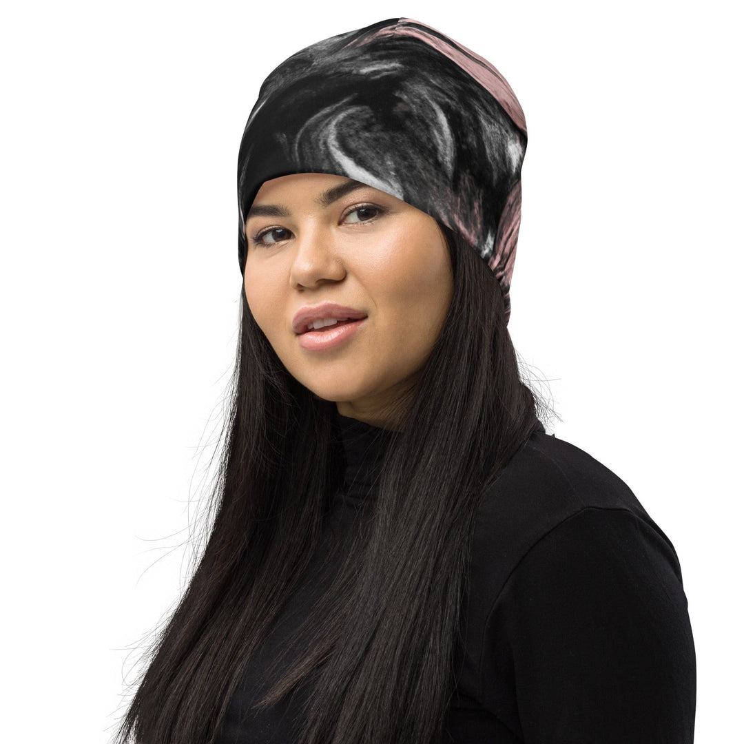 Double-layered Beanie Hat Black Pink White Abstract Pattern 2 - Unisex | Beanie