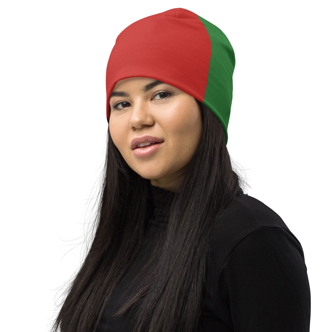 Double-layered Beanie Hat Black Red Green Stripped - Unisex | Beanie Hats