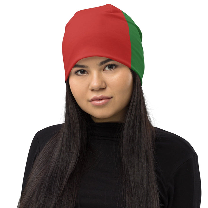 Double-layered Beanie Hat Black Red Green Stripped - Unisex | Beanie Hats